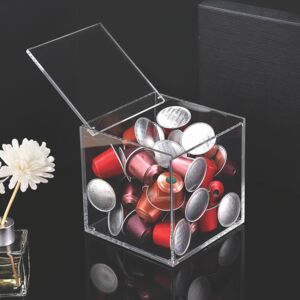 Felli Hinged Top Lid Acrylic Square Crystal Coffee Capsule Holder Clear 16cm